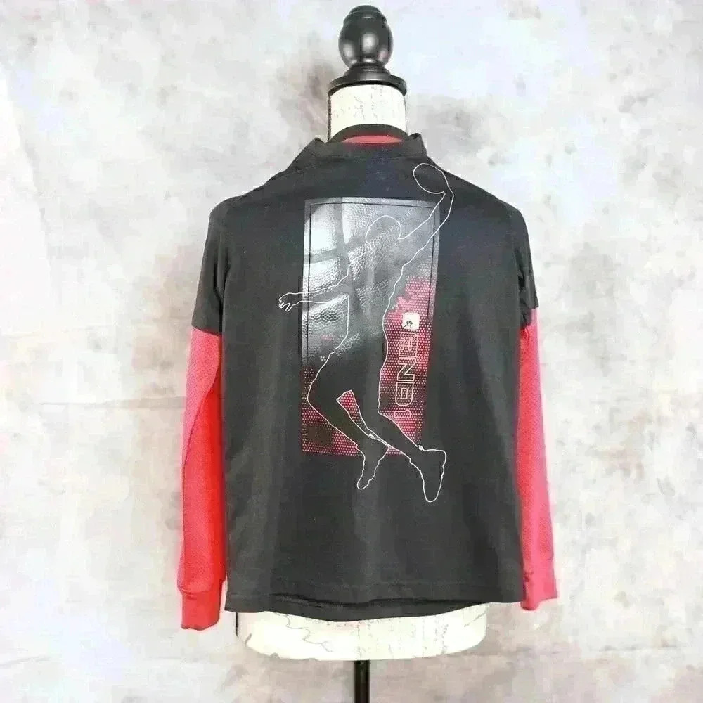 Kid's Size L (10/12) AND1 black/red long sleeve jersey basketball player graphic